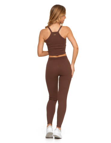 Legginsy - Legginsy damskie bawełniane z szeroką gumą w pasie MOKKA - produkt 6