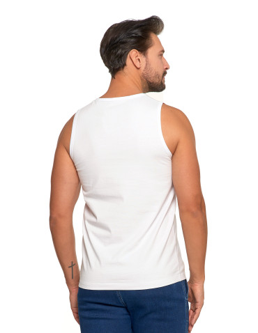 Koszulki, topy, koszule - Tank top męski bawełniany koszulka bez rękawów BIAŁY - produkt 2