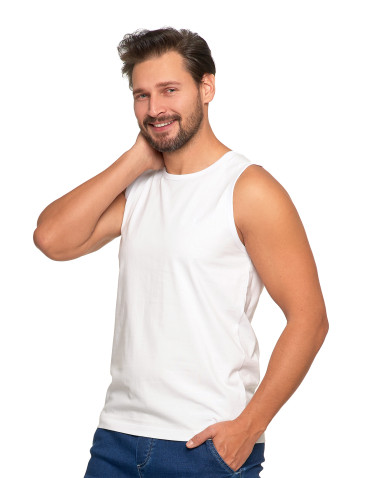 Koszulki, topy, koszule - Tank top męski bawełniany koszulka bez rękawów BIAŁY - produkt 3