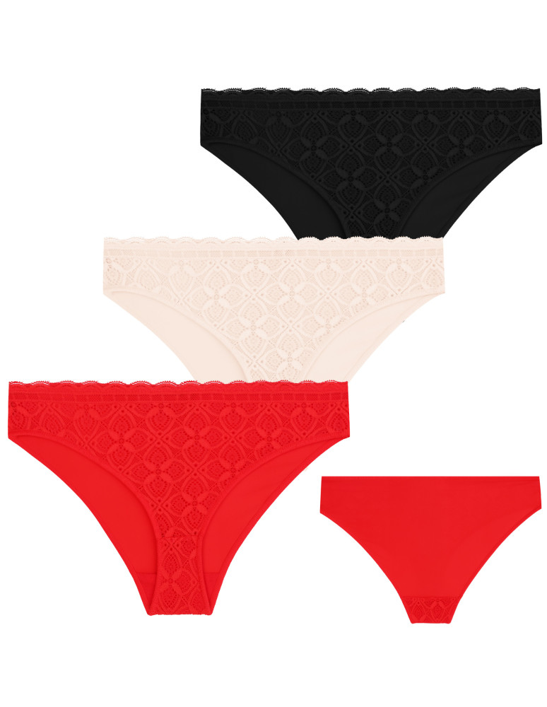 Figi - Damskie majtki figi mini bikini w koronkowe wzory 3-pak WIELOKOLOROWY - produkt moraj.pl 1