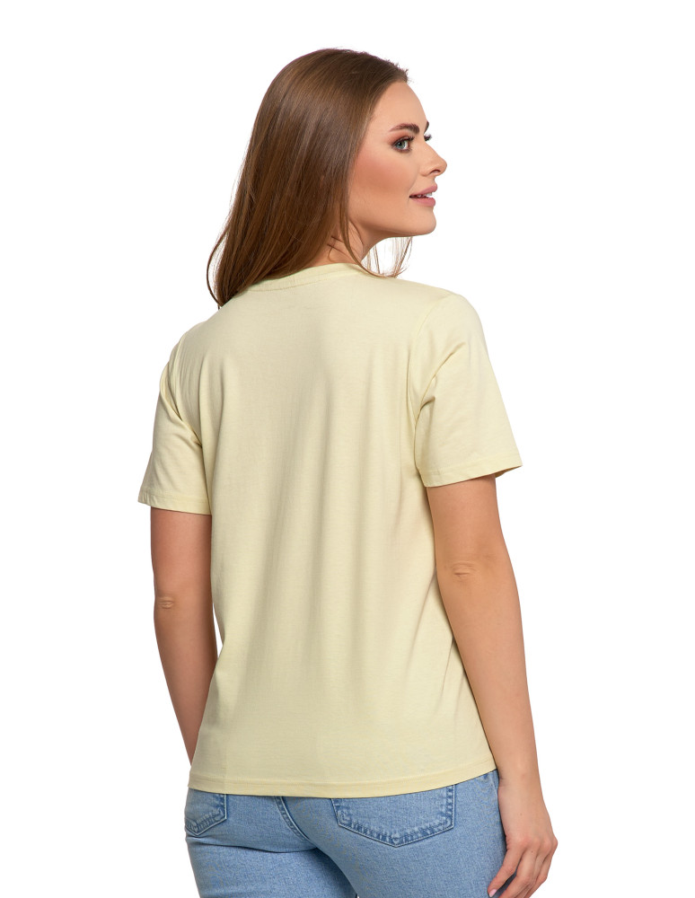 Koszulki i topy - T-shirt damski bawełniany bez szwów bocznych ŻÓŁTY - produkt moraj.pl 3