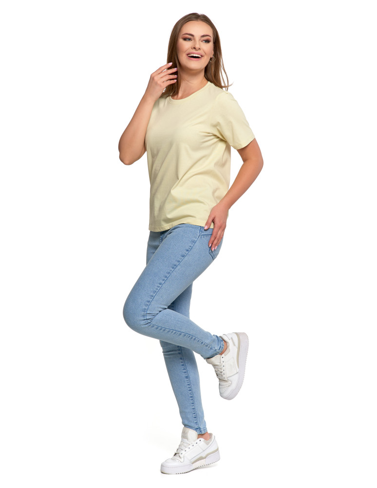 Koszulki i topy - T-shirt damski bawełniany bez szwów bocznych ŻÓŁTY - produkt moraj.pl 5