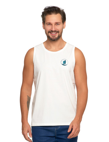 Koszulki, topy, koszule - Koszulka męska bez rękawów bawełniana tank top z nadrukiem BIAŁY - produkt 1