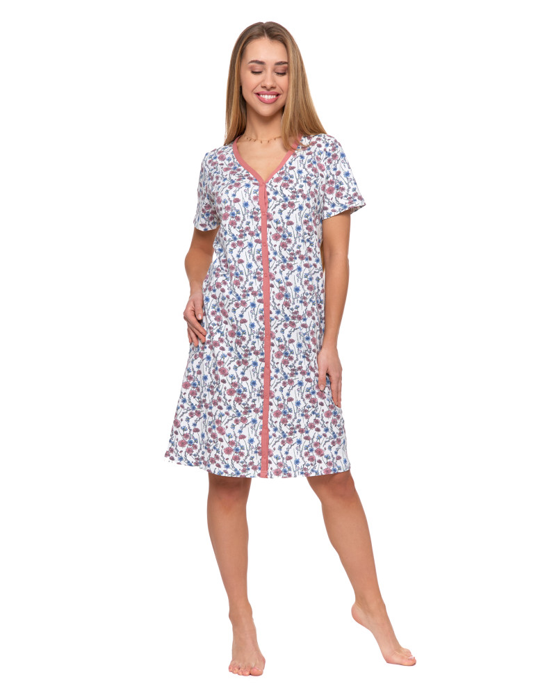 Koszule nocne - Damska koszula nocna Plus Size rozpinana z krótkim rękawem WZÓR 1 - produkt moraj.pl 4