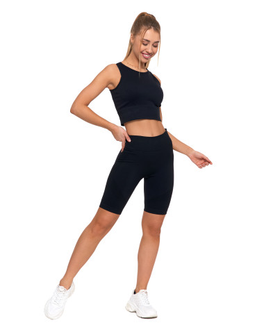 Legginsy - Legginsy bezszwowe damskie kolarki push-up CZARNY - produkt 1