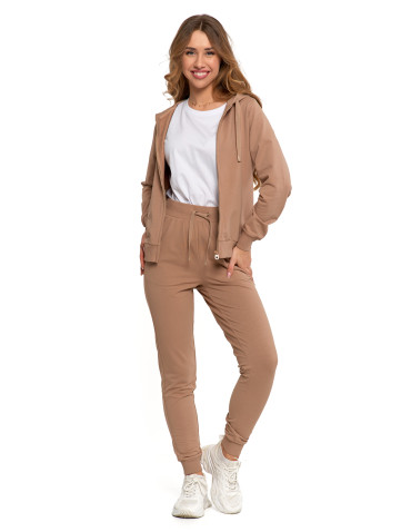 Bluzy - Bluza damska dresowa z kapturem i zamkiem BEŻOWY - produkt 3