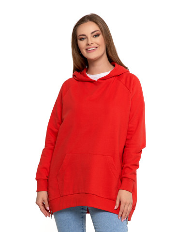 Bluzy - Bluza damska dresowa oversize z kapturem CZERWONY - produkt 1