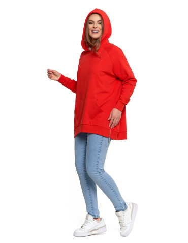 Bluzy - Bluza damska dresowa oversize z kapturem CZERWONY - produkt 4