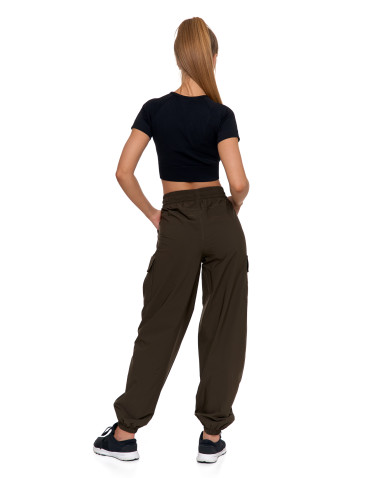 Spodnie - Spodnie damskie bojówki parachute z wysokim stanem KHAKI - produkt 3
