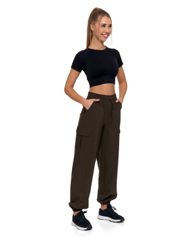 Spodnie - Spodnie damskie bojówki parachute z wysokim stanem KHAKI - produkt 4