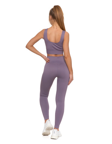 Legginsy - Legginsy damskie sportowe w prążek wysoki stan FIOLETOWY - produkt 7