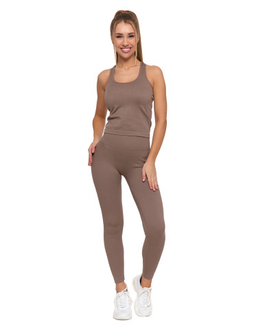 Legginsy - Legginsy damskie o wysokim stanie z prążkowaną strukturą MOKKA - produkt 1