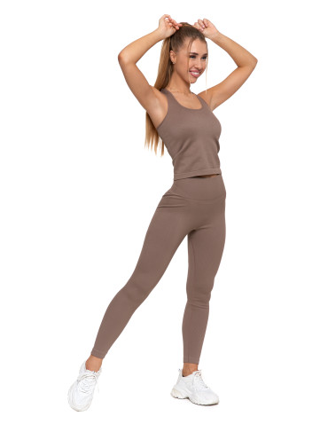 Legginsy - Legginsy damskie o wysokim stanie z prążkowaną strukturą MOKKA - produkt 2