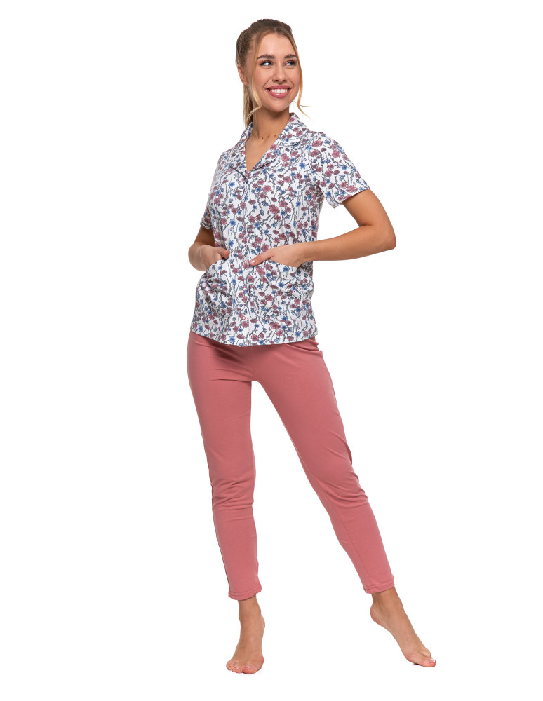 Krótki rękaw - Piżama damska bawełniana rozpinana krótki rękaw Plus Size WZÓR 1 - produkt moraj.pl 2