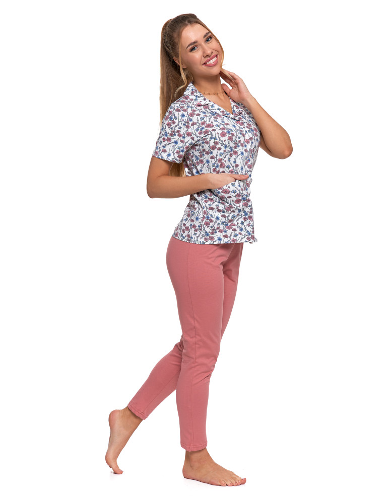 Krótki rękaw - Piżama damska bawełniana rozpinana krótki rękaw Plus Size WZÓR 1 - produkt moraj.pl 5