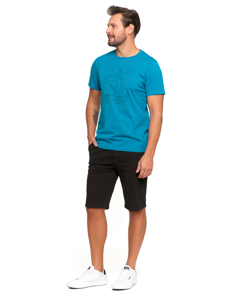 Koszulki, topy, koszule - T-shirt męski z nadrukiem żaglówki NIEBIESKI - produkt moraj.pl 3