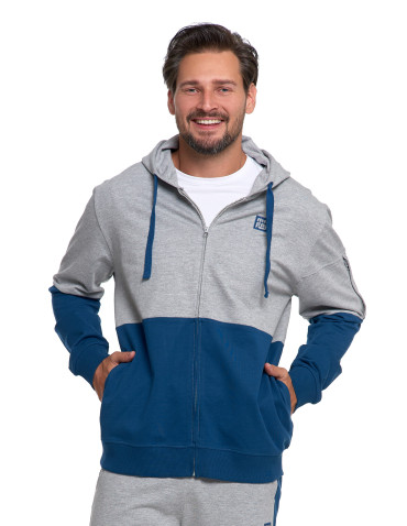Bluzy - Bluza męska z kapturem i zamkiem dwukolorowa NIEBIESKI - produkt 1