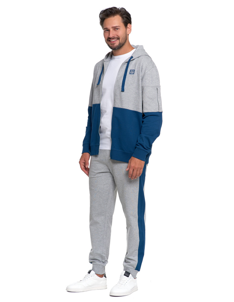 Bluzy - Bluza męska z kapturem i zamkiem dwukolorowa NIEBIESKI - produkt moraj.pl 2