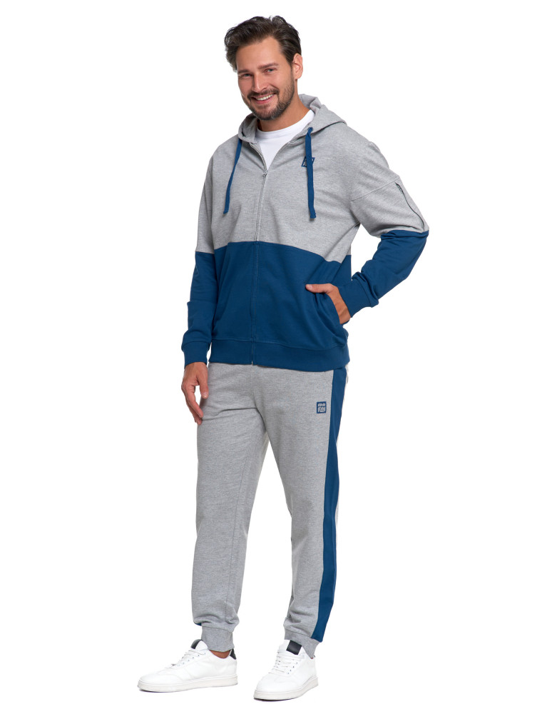Bluzy - Bluza męska z kapturem i zamkiem dwukolorowa NIEBIESKI - produkt moraj.pl 4