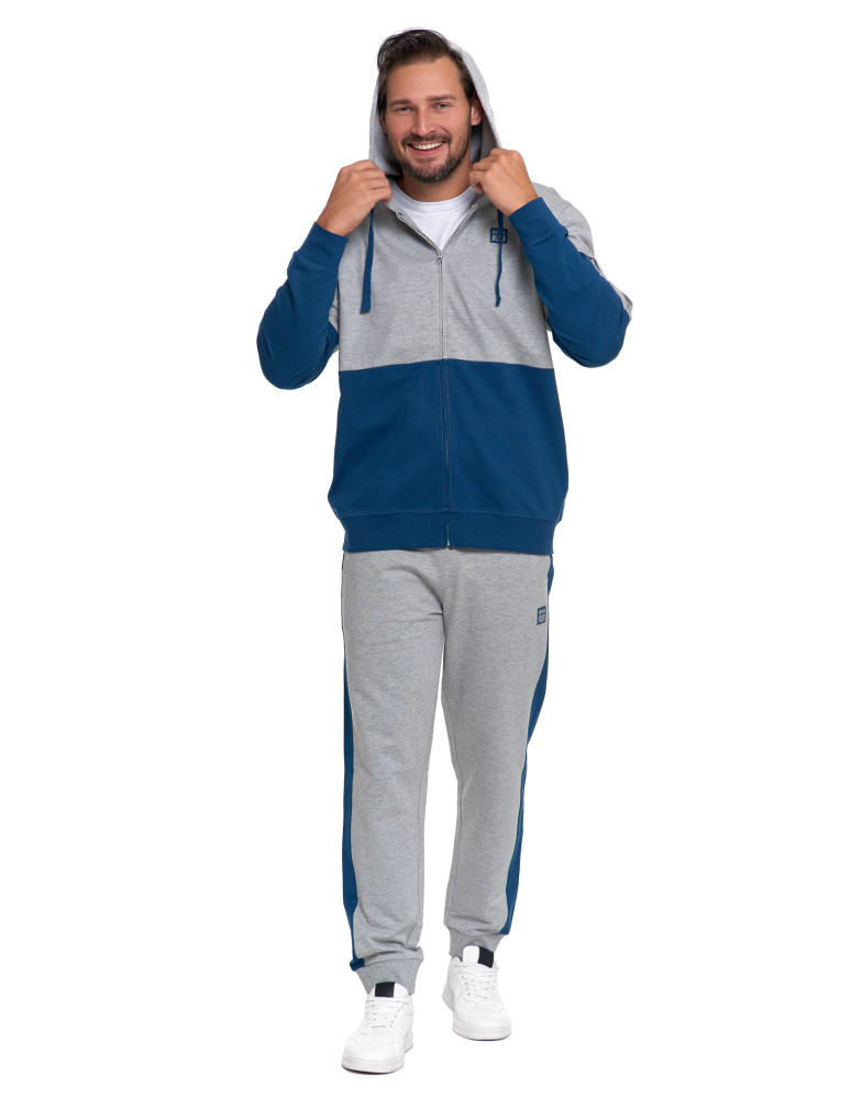 Bluzy - Bluza męska z kapturem i zamkiem dwukolorowa NIEBIESKI - produkt moraj.pl 8