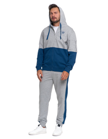 Bluzy - Bluza męska z kapturem i zamkiem dwukolorowa NIEBIESKI - produkt 9