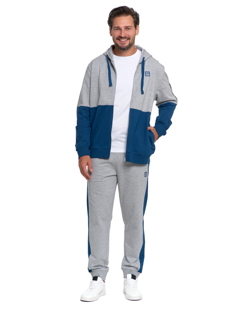 Bluzy - Bluza męska z kapturem i zamkiem dwukolorowa NIEBIESKI - produkt moraj.pl 11