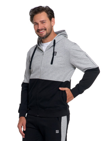 Bluzy - Bluza męska z kapturem i zamkiem dwukolorowa CZARNY - produkt 1