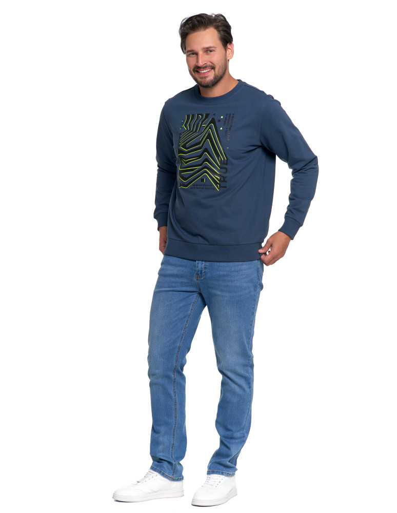 Bluzy - Bluza męska z nadrukiem bez kaptura NIEBIESKI - produkt moraj.pl 4