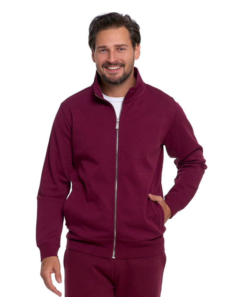 Bluzy - Męska bluza dresowa ze stójką i zamkiem BORDOWY - produkt moraj.pl 1