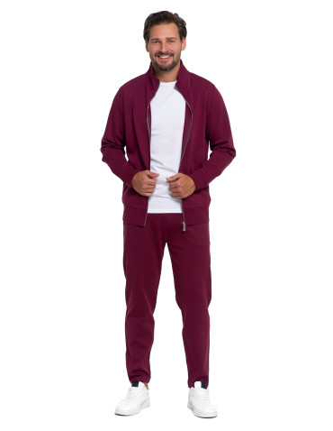 Bluzy - Męska bluza dresowa ze stójką i zamkiem BORDOWY - produkt 3