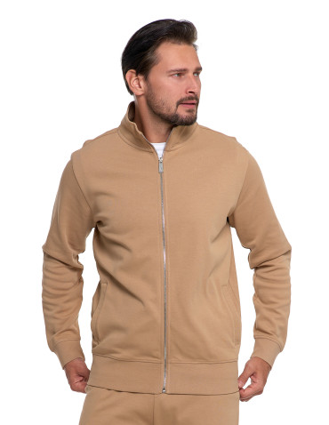 Bluzy - Męska bluza dresowa ze stójką i zamkiem BEŻOWY - produkt 1