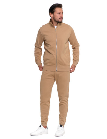 Bluzy - Męska bluza dresowa ze stójką i zamkiem BEŻOWY - produkt 4