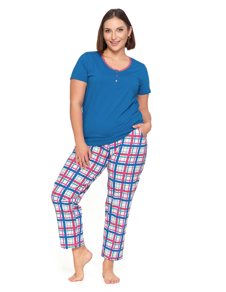 Krótki rękaw - Piżama damska bawełniana Plus Size z krótkim rękawem GRANATOWY - produkt moraj.pl 1
