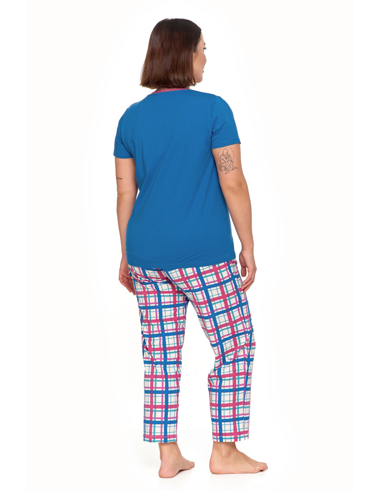 Krótki rękaw - Piżama damska bawełniana Plus Size z krótkim rękawem GRANATOWY - produkt moraj.pl 2