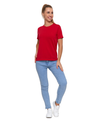 Koszulki i topy - Koszulka damska bawełna Premium T-shirt dekolt okrągły MALINOWY - produkt 5