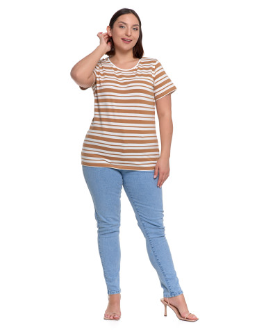 Koszulki i topy - T-shirt damski bawełniany w paski BRĄZOWY - produkt 5