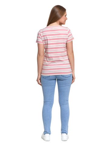 Koszulki i topy - T-shirt damski bawełniany w paski RÓŻOWY - produkt 3