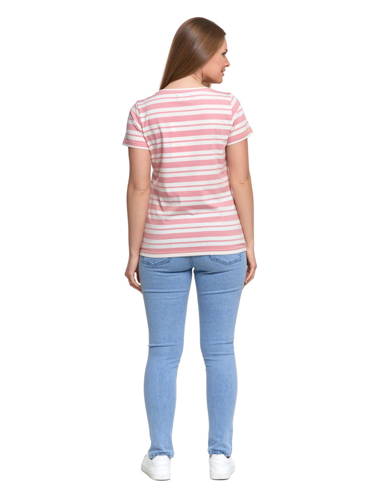 Koszulki i topy - T-shirt damski bawełniany w paski RÓŻOWY - produkt moraj.pl 3