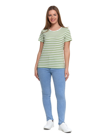 Koszulki i topy - T-shirt damski bawełniany w paski ZIELONY - produkt 4