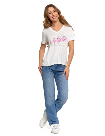 Koszulki i topy - T-shirt damski z nadrukiem z wiskozy BIAŁY - produkt 4