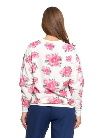Bluzy - Bluza dresowa damska z kwiatowym nadrukiem BIAŁY - produkt 3