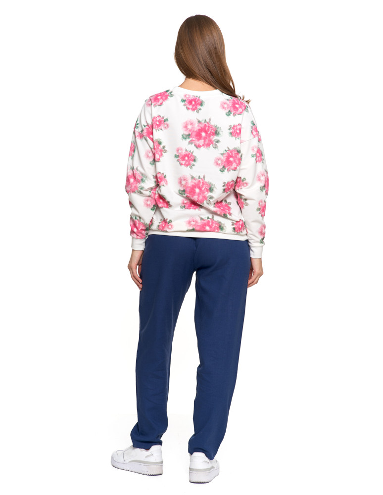 Bluzy - Bluza dresowa damska z kwiatowym nadrukiem BIAŁY - produkt moraj.pl 7