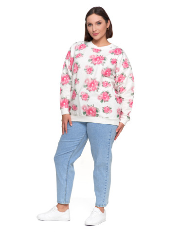 Bluzy - Bluza dresowa damska z kwiatowym nadrukiem BIAŁY - produkt 12
