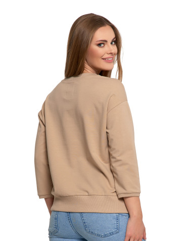 Bluzy - Bluza damska z kieszonką o luźnym kroju BEŻOWY - produkt 2