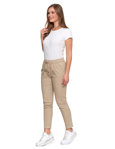 Spodnie - Spodnie damskie jogger w stylu casual z bawełny BEŻOWY - produkt 6