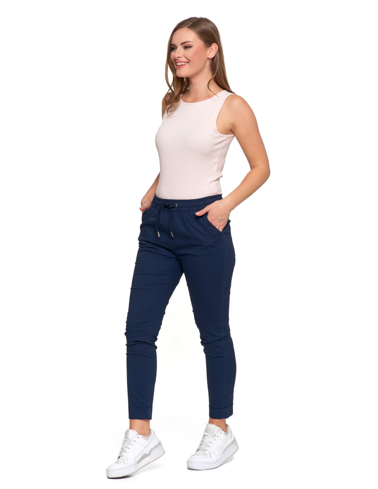 Spodnie - Spodnie damskie jogger w stylu casual z bawełny GRANATOWY - produkt moraj.pl 4