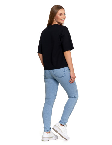 Koszulki i topy - T-shirt damski o luźnym kroju z napisami CZARNY - produkt 3