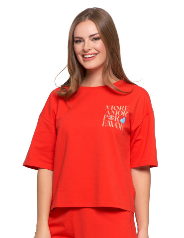 Koszulki i topy - T-shirt damski o luźnym kroju z napisami CZERWONY - produkt 1