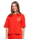 T-shirt damski o luźnym kroju z napisami CZERWONY