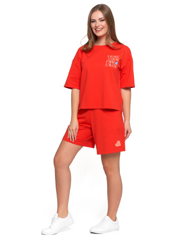 Koszulki i topy - T-shirt damski o luźnym kroju z napisami CZERWONY - produkt 5